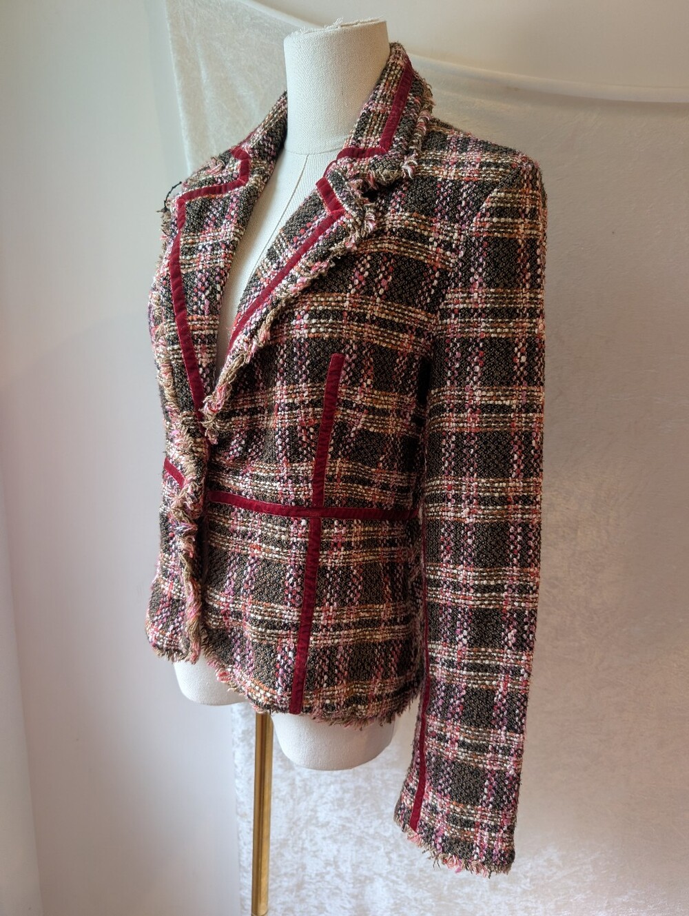 True Meaning Tweed Over Coat Jacket Suit Blazer Velvet Detail Soft Tweed Plaid